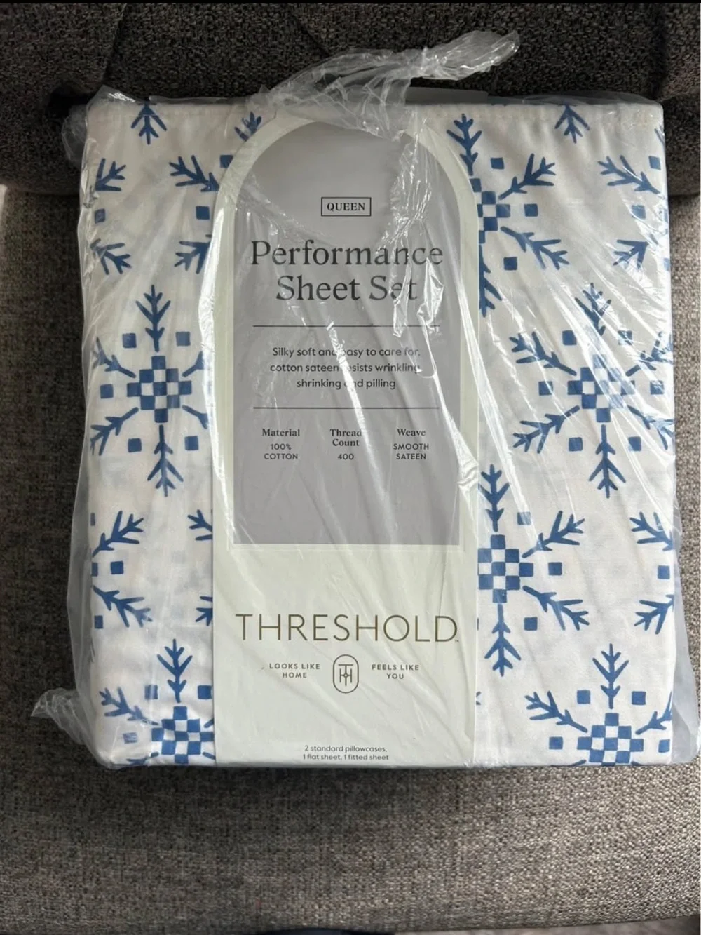 Threshold QUEEN Snowflake Performance Holiday 4pc Sheet Set NEW IN PACKAGE